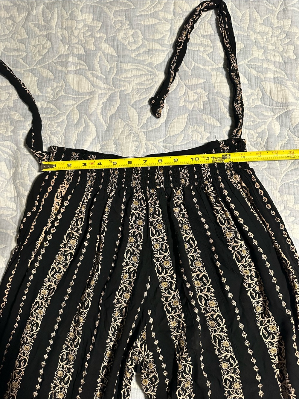 Angie Black Wide-Leg Tie-Waist Palazzo beach Pants with Beige design - Picture 7 of 10